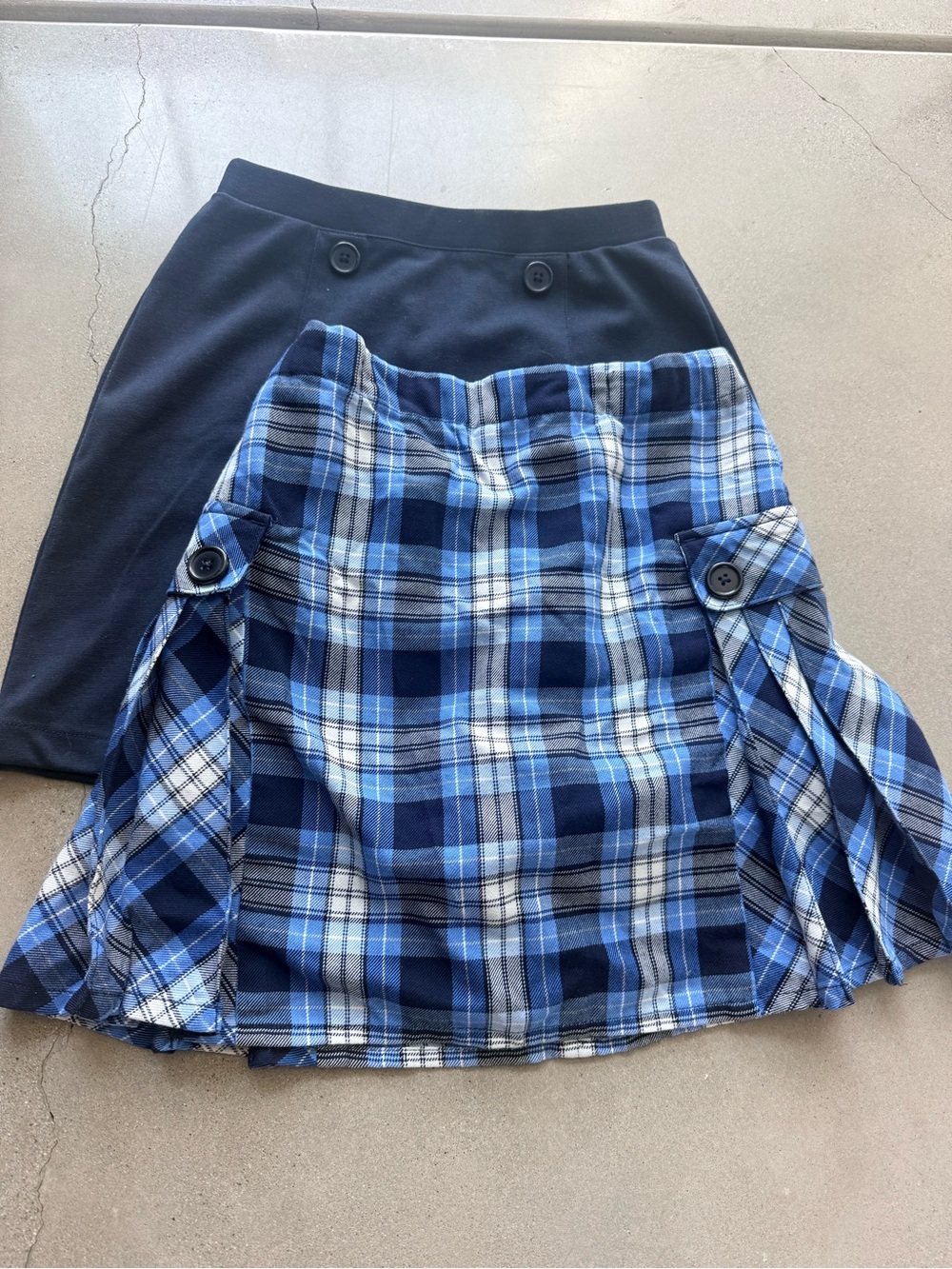 Lands End Uniform Blue Plaid & Navy Dual Skirt Set - size 12 Great Condition